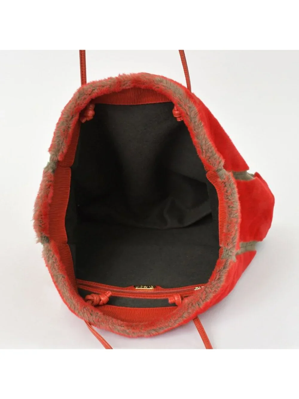 Fendi Tote Bag Rabbit Fur Leather Red Gold